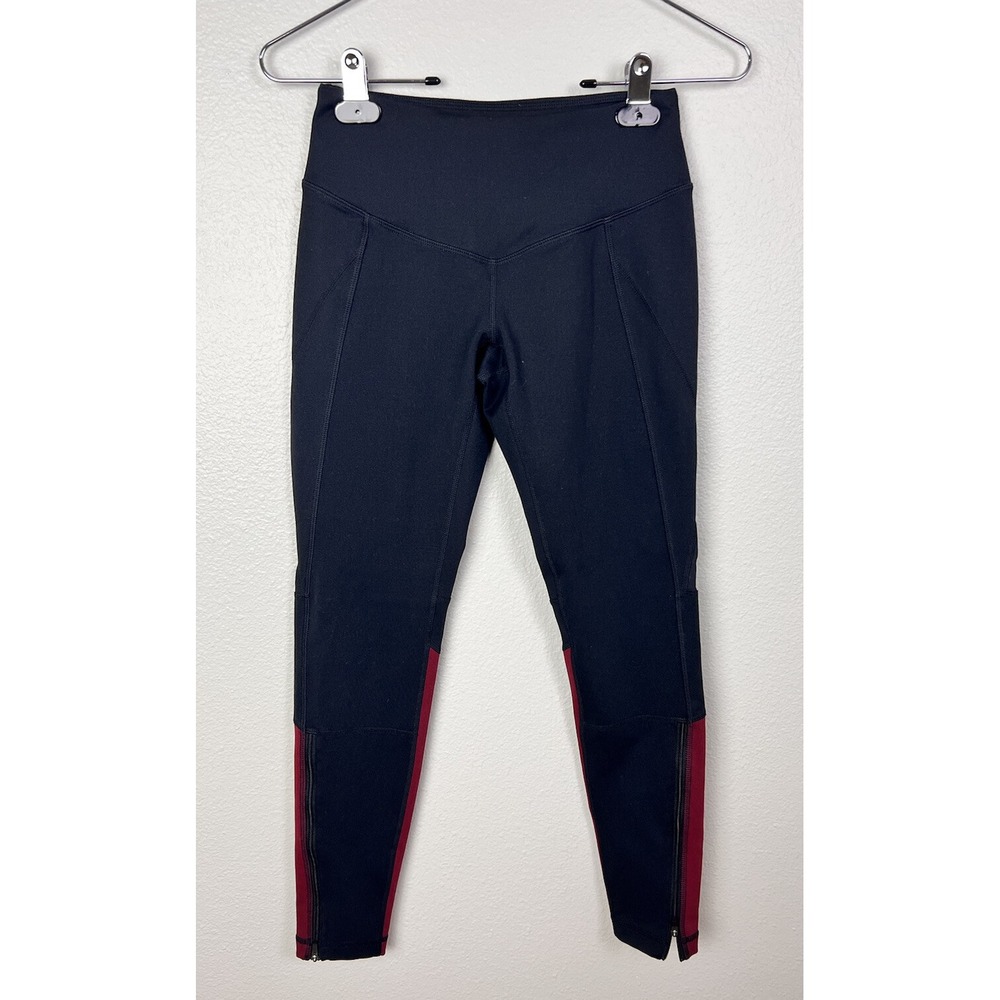 Zella Women's Re d Black 7/8 Leggings Sz XS Athletic Fitted Stretch
